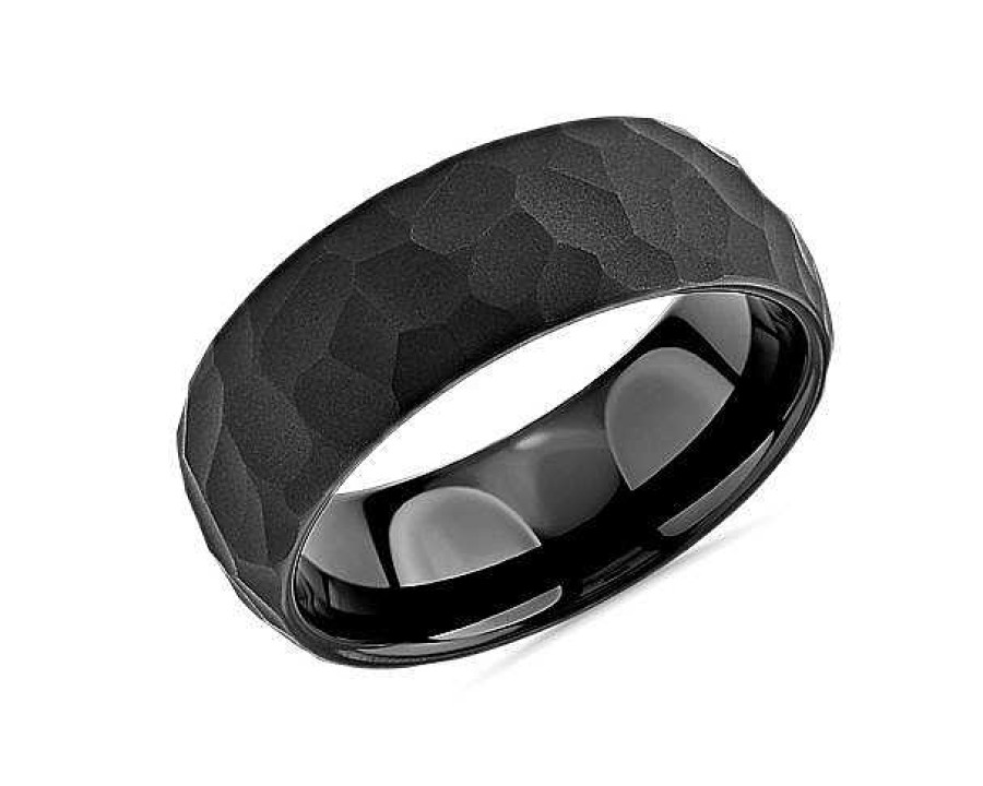 Men'S Rings | Blue Nile Matte Hammered Edge Wedding Ring In Black Tungsten Carbide (8Mm)