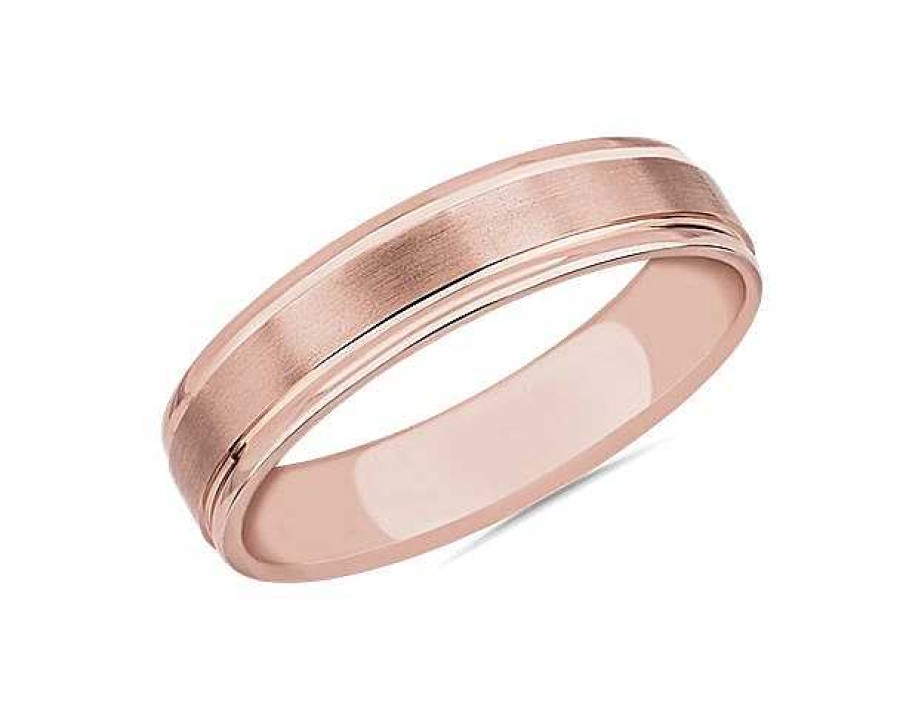 Men'S Rings | Blue Nile Brushed Inlay Wedding Ring In 18K Rose Gold (5Mm)