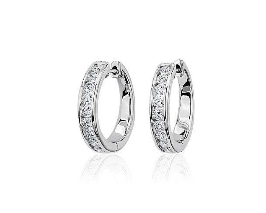 Earrings | Blue Nile Lab Grown Diamond Channel Hoop Earrings In 14K White Gold (1 Ct. Tw.)