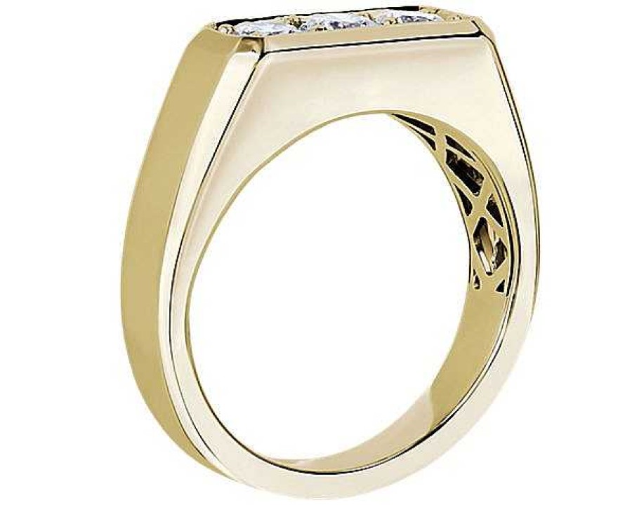 Men'S Rings | Blue Nile Men'S Trio Diamond Band In 14K Yellow Gold (3.5 Mm, 1 Ct. Tw.)