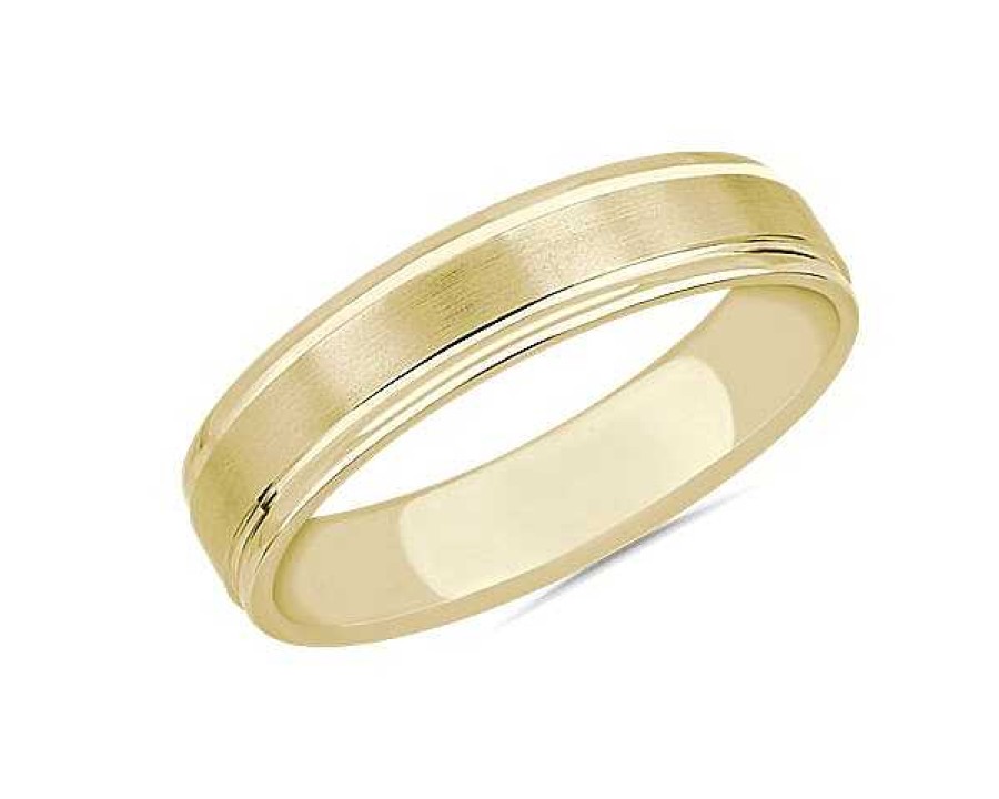 Men'S Rings | Blue Nile Brushed Inlay Wedding Ring In 14K Yellow Gold (5Mm)