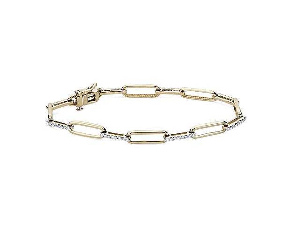 Bracelets | Blue Nile Diamond Alternating Paperclip Bracelet In 14K Yellow Gold (1/2 Ct. Tw.)