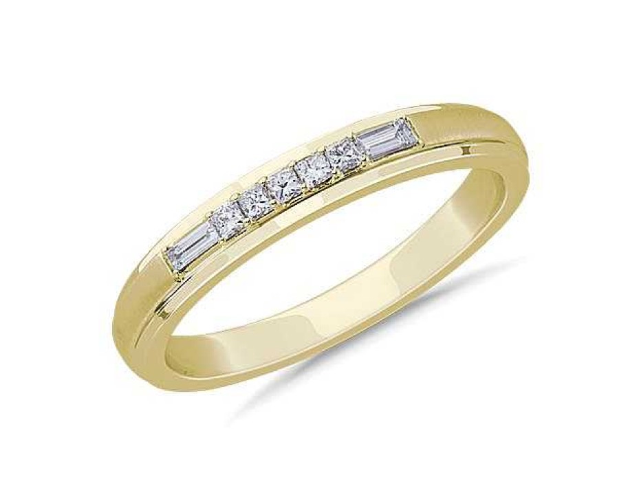 Men'S Rings | Blue Nile Men'S Princess And Baguette Diamond Wedding Ring In 14K Yellow Gold (1/5 Ct. Tw.)