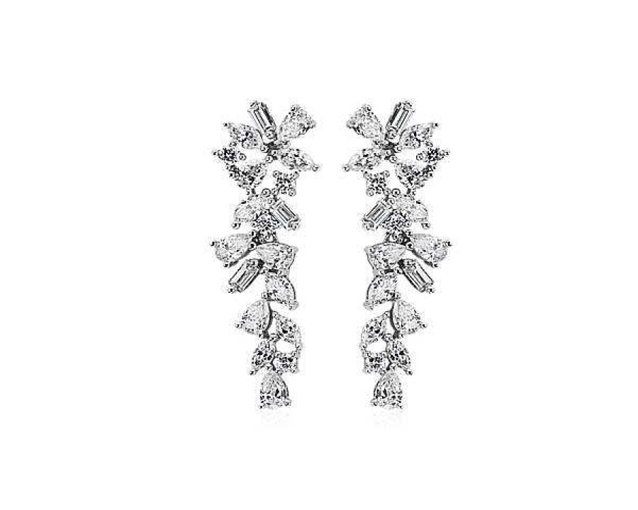 Earrings | Blue Nile Diamond Petal Drop Earrings In 14K White Gold (1 1/2 Ct. Tw.)