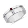 Men'S Rings | Blue Nile Men'S Diamond And Ruby Grooved Wedding Band In 14K White Gold (7.5 Mm)