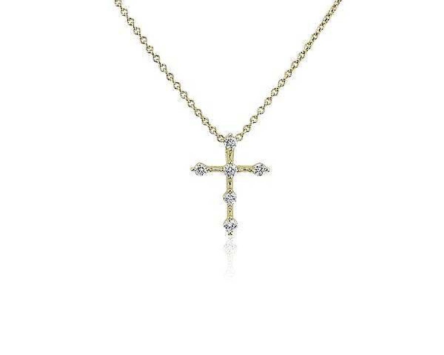 Necklaces | Blue Nile Studded Cross Pendant In 14K Yellow Gold (1/6 Ct. Tw.)