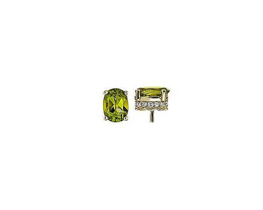 Earrings | Blue Nile Oval Peridot And Diamond Earrings In 14K Yellow Gold (7X5Mm)