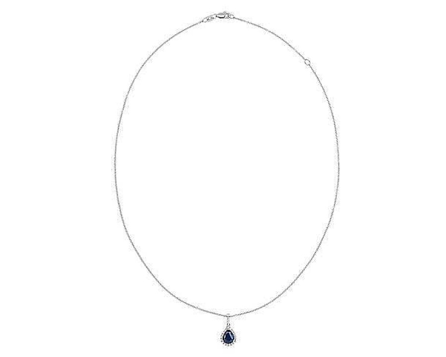 Necklaces | Blue Nile Sapphire Pear Shape Halo Drop Pendant In 14K White Gold (8X6Mm)