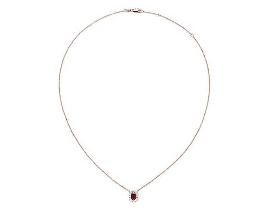 Necklaces | Blue Nile Emerald Cut Ruby And Diamond Halo Pendant In 14K Rose Gold (6X4Mm)