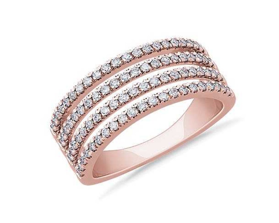 Rings | Blue Nile Quad Stacked Diamond Pav Ring In 18K Rose Gold (1/2 Ct. Tw.)