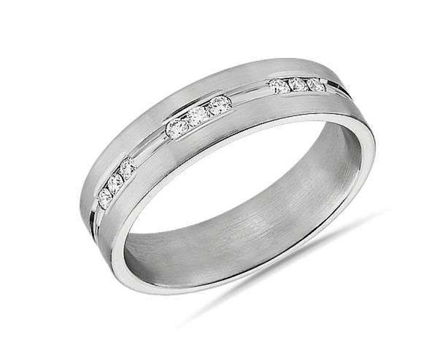 Men'S Rings | Blue Nile Trio Stationed Channel-Set Diamond Wedding Ring In 14K White Gold (6 Mm, 1/3 Ct. Tw.)