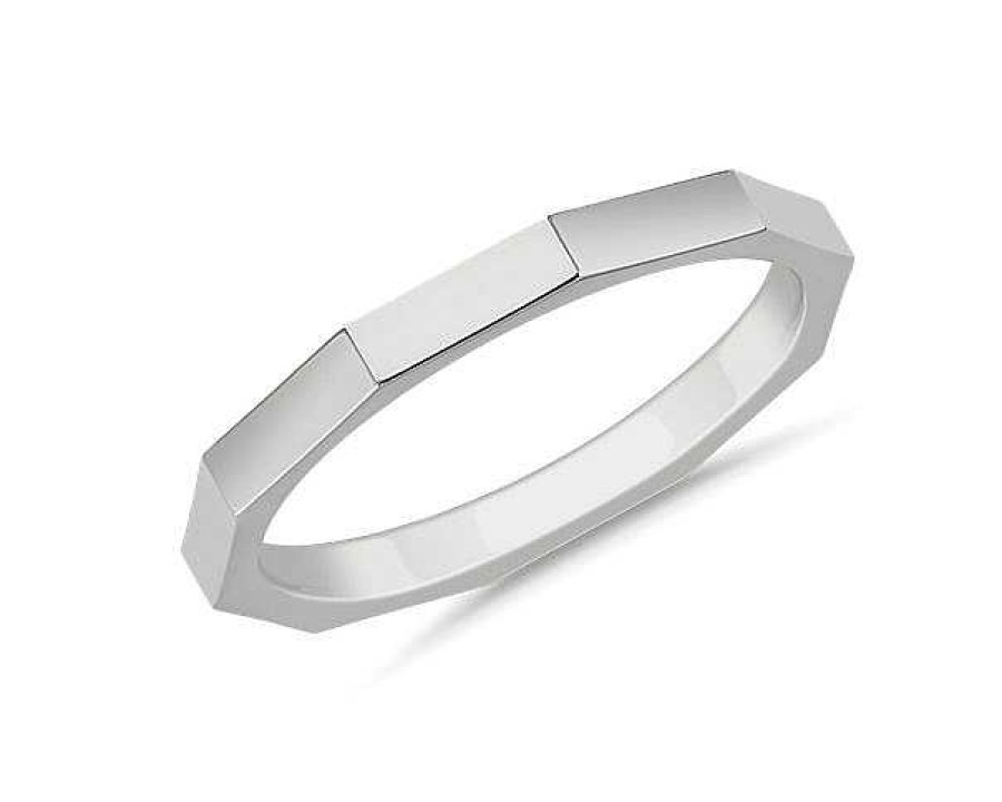 Women'S Rings | Blue Nile Stackable Rectangle Edged Ring In 18K White Gold (2Mm)