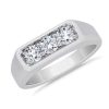 Men'S Rings | Blue Nile Men'S Trio Diamond Band In 14K White Gold (3.5 Mm, 1 Ct. Tw.)