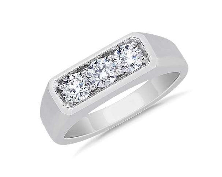 Men'S Rings | Blue Nile Men'S Trio Diamond Band In 14K White Gold (3.5 Mm, 1 Ct. Tw.)