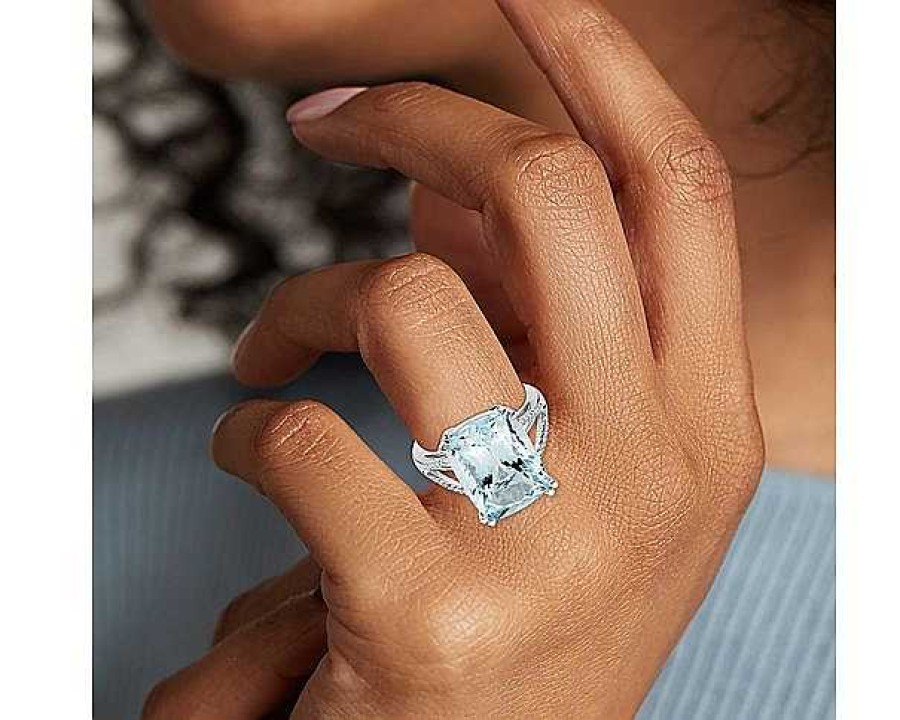 Rings | Blue Nile Cushion Cut Aquamarine And Diamond Cocktail Ring In 14K White Gold