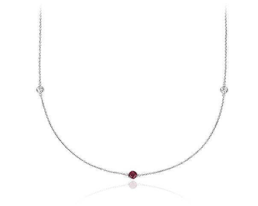 Necklaces | Blue Nile Petite Stationed Ruby And Diamond Necklace In 14K White Gold (36")