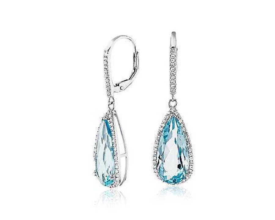 Earrings | Blue Nile Pear-Shaped Blue Topaz Drop Earrings With White Topaz Halo In Sterling Silver (18X8Mm)