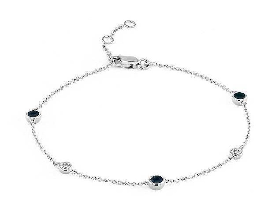 Bracelets | Blue Nile Petite Stationed Sapphire And Diamond Bracelet In 14K White Gold (3Mm)