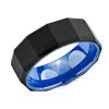 Men'S Rings | Blue Nile Black Faceted Wedding Ring In Tungsten And Blue Ceramic (8Mm)