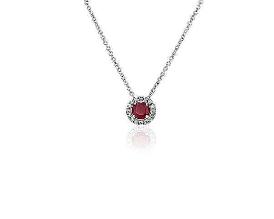 Necklaces | Blue Nile Ruby And Diamond Halo Pendant In 14K White Gold (5Mm)