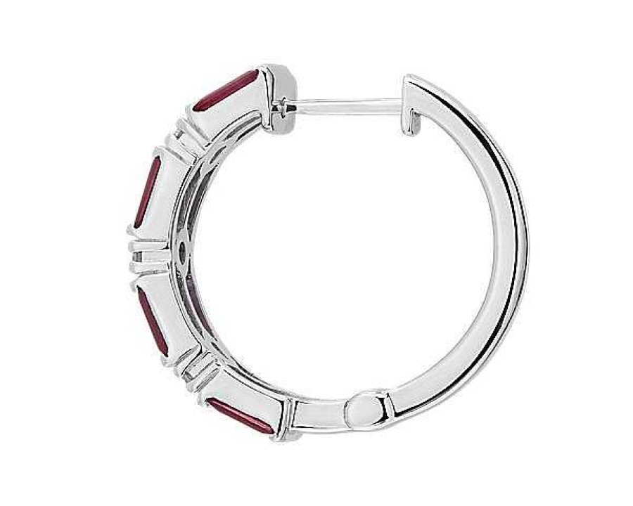 Earrings | Blue Nile Alternating Ruby Baguette And Round Diamond Hoop Earrings In 14K White Gold