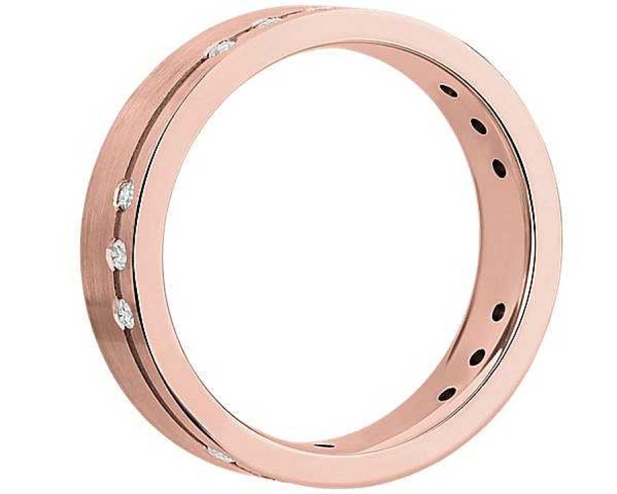 Men'S Rings | Blue Nile Diamond Brushed Line Wedding Ring In 14K Rose Gold (5 Mm, 1/5 Ct. Tw.)