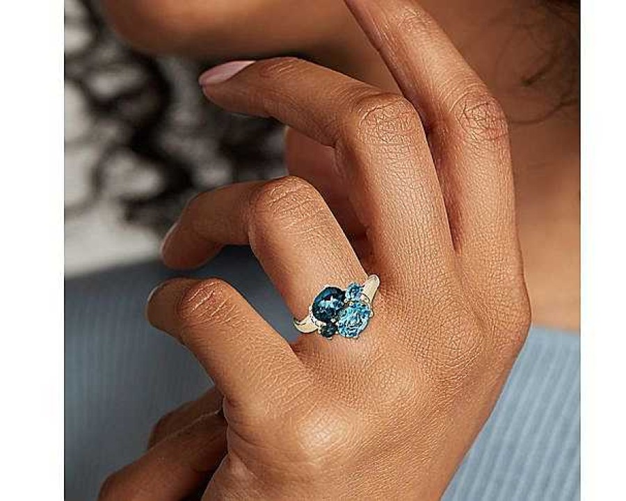 Rings | Blue Nile London Blue And Swiss Blue Topaz Cocktail Ring With Diamond Accents In 14K Yellow Gold