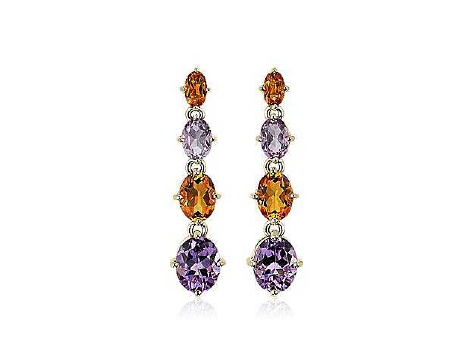 Earrings | Blue Nile Citrine And Amethyst Oval Drop Earrings In 14K Yellow Gold