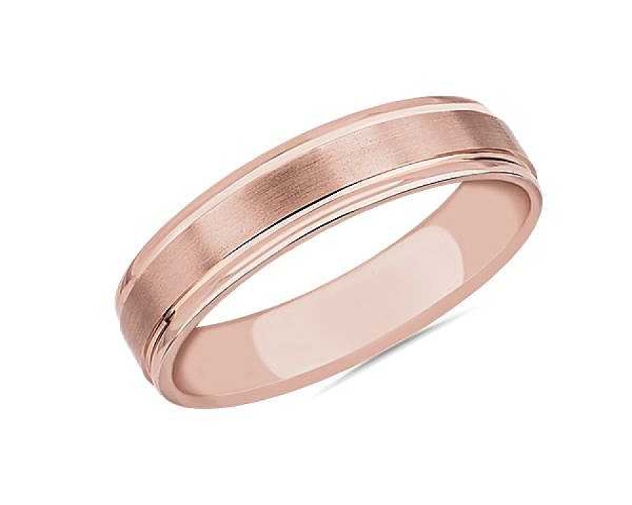 Men'S Rings | Blue Nile Brushed Inlay Wedding Ring In 14K Rose Gold (5Mm)