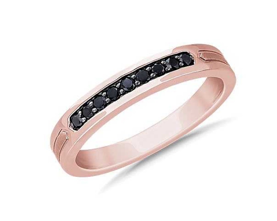 Men'S Rings | Blue Nile Men'S Black Diamond Pav Wedding Ring With Black Rhodium In 14K Rose Gold (1/5 Ct. Tw.)