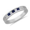 Men'S Rings | Blue Nile Men'S Princess-Cut Diamond And Sapphire Wedding Ring In Platinum (1/8 Ct. Tw.)