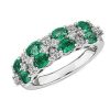 Rings | Blue Nile Oval Emerald & Round Diamond Double Row Ring In 14K White Gold