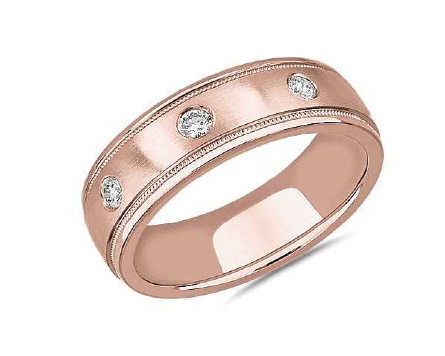 Men'S Rings | Blue Nile Milgrain Burnished Set Diamond Wedding Ring In 18K Rose Gold (5 Mm, 1/5 Ct. Tw.)