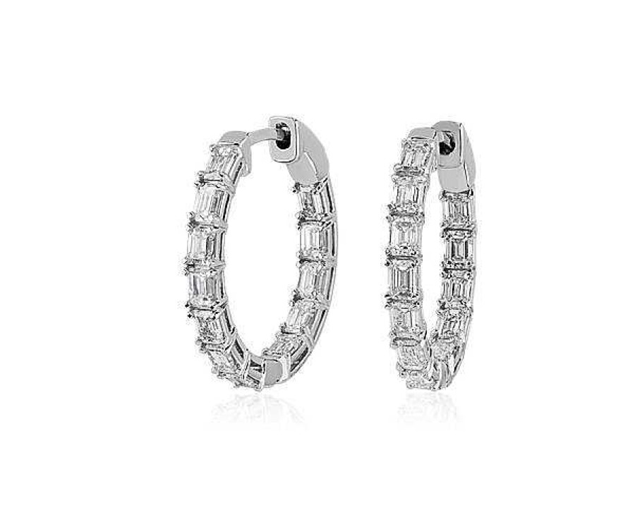 Earrings | Blue Nile Diamond Emerald Hoop Earrings In 14K White Gold (3 Ct. Tw.)