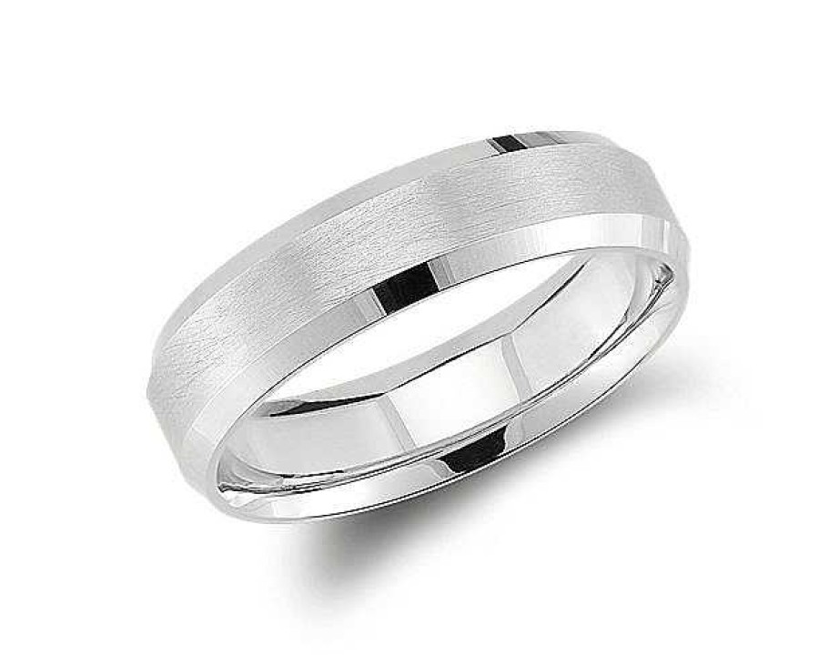 Men'S Rings | Blue Nile Beveled Edge Matte Wedding Ring In 14K White Gold (6Mm)