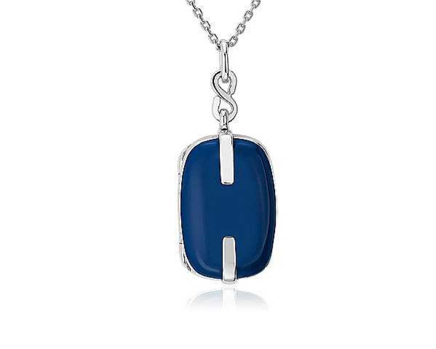 Necklaces | Blue Nile Rectangular Locket With Blue Enamel In Sterling Silver (1.2 Mm)