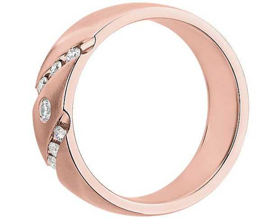 Men'S Rings | Blue Nile Diagonal Diamond Highlight Wedding Ring In 18K Rose Gold (7 Mm, 1/4 Ct. Tw.)