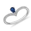 Rings | Blue Nile Pear-Shaped Sapphire And Diamond Chevron Ring In 14K White Gold (5X3Mm)