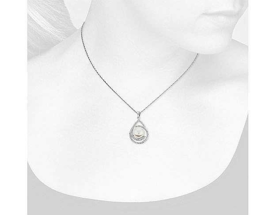 Necklaces | Blue Nile Freshwater Button Pearl Pendant With Swirl Diamond Halo In 14K White Gold