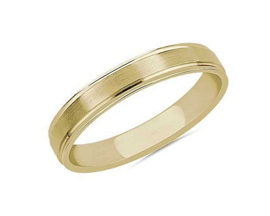 Men'S Rings | Blue Nile Brushed Inlay Wedding Ring In 18K Yellow Gold (4Mm)