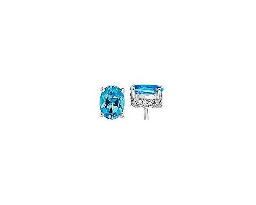 Earrings | Blue Nile Oval Blue Topaz And Diamond Earrings In 14K White Gold (7X5Mm)