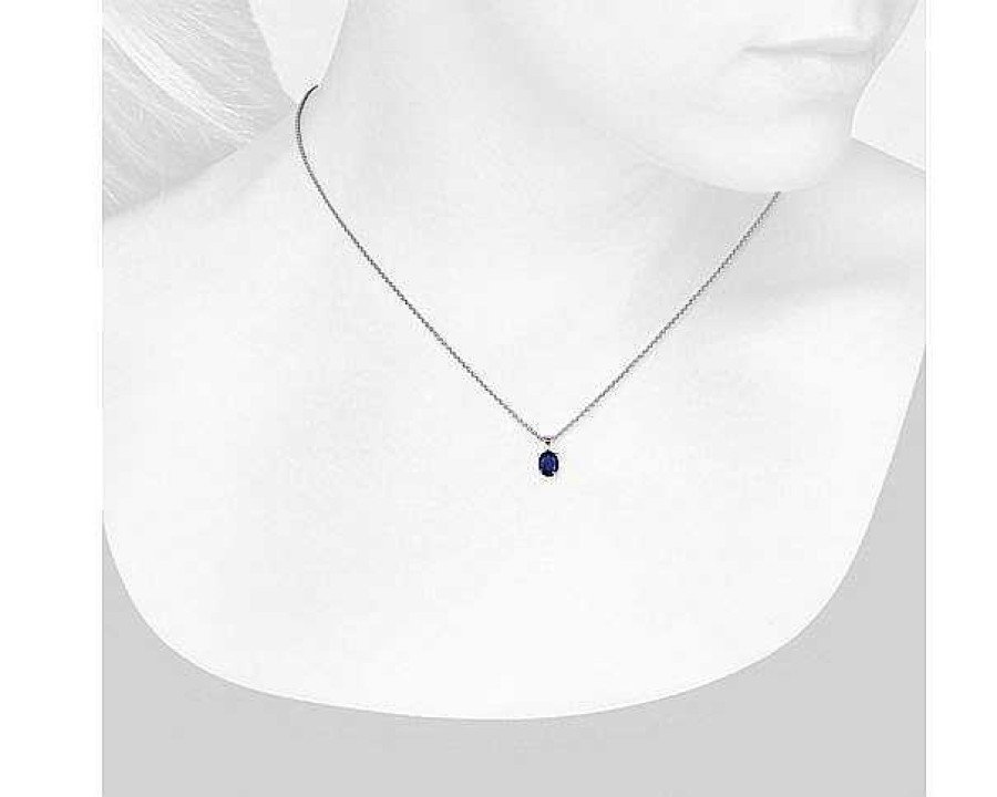 Necklaces | Blue Nile Oval Solitaire Sapphire Pendant In 18K White Gold (7X5Mm)