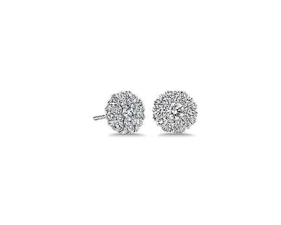 Earrings | Blue Nile Diamond Double Halo Stud Earrings In 14K White Gold (1 Ct. Tw.)