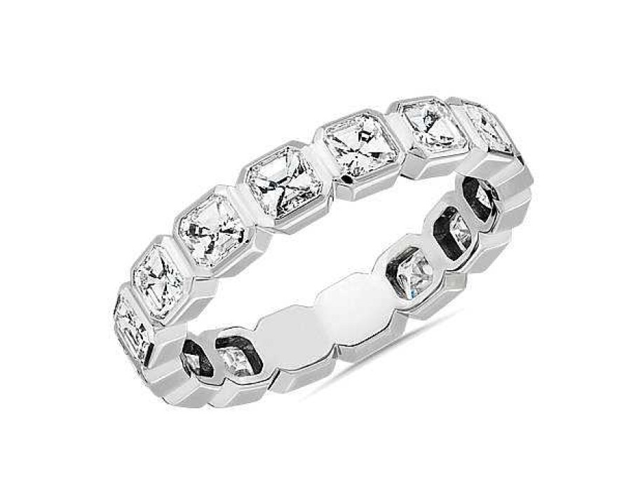 Women'S Rings | Blue Nile Bezel Asscher Diamond Eternity Ring In 14K White Gold (2 1/8 Ct. Tw.)