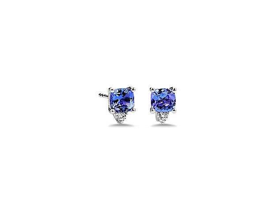 Earrings | Blue Nile Cushion Cut Tanzanite And Diamond Earrings In 14K White Gold (5 Mm)