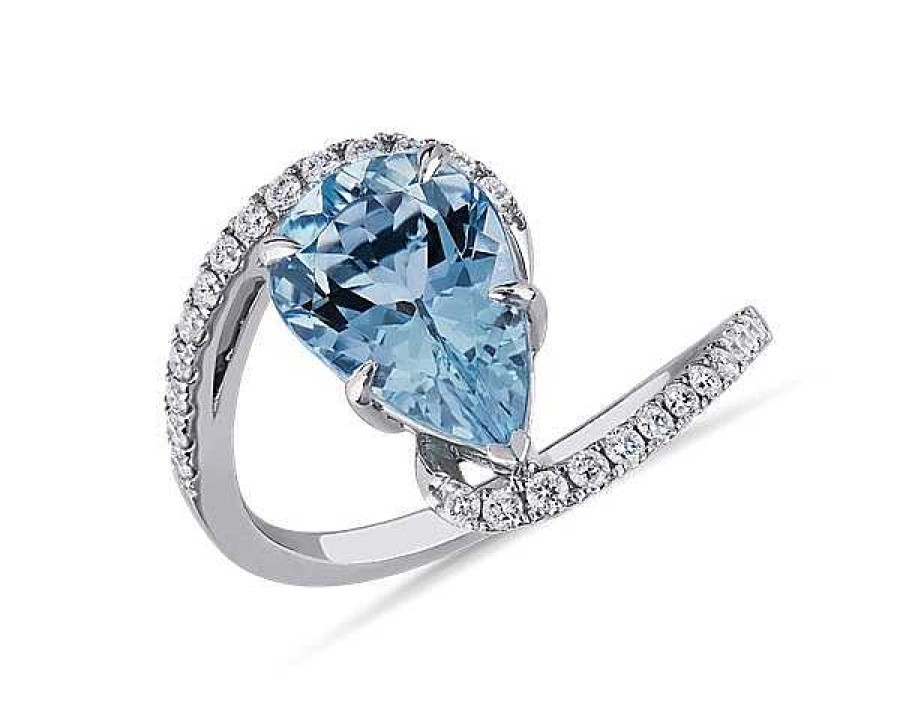 Rings | Blue Nile Pear Shaped Aquamarine And Diamond Twist Band In 14K White Gold (12X8Mm)