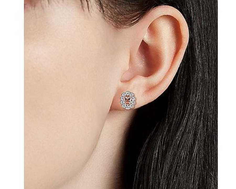 Earrings | Blue Nile Morganite And Diamond Flower Earrings In 14K Rose Gold (6X4Mm)