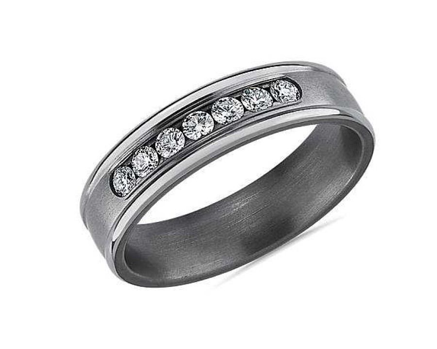 Men'S Rings | Blue Nile Channel-Set Satin Finish Diamond Ring In Tantalum (6 Mm, 3/8 Ct. Tw.)