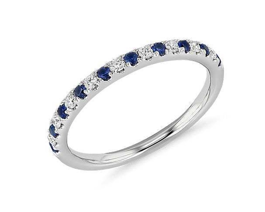 Women'S Rings | Blue Nile Riviera Pav Sapphire And Diamond Ring In 14K White Gold (1.5Mm)