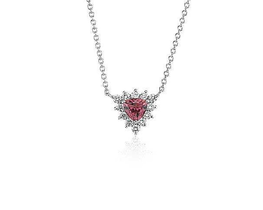 Necklaces | Blue Nile Pink Tourmaline Trillion Necklace With Diamond Halo In 14K White Gold (5Mm)